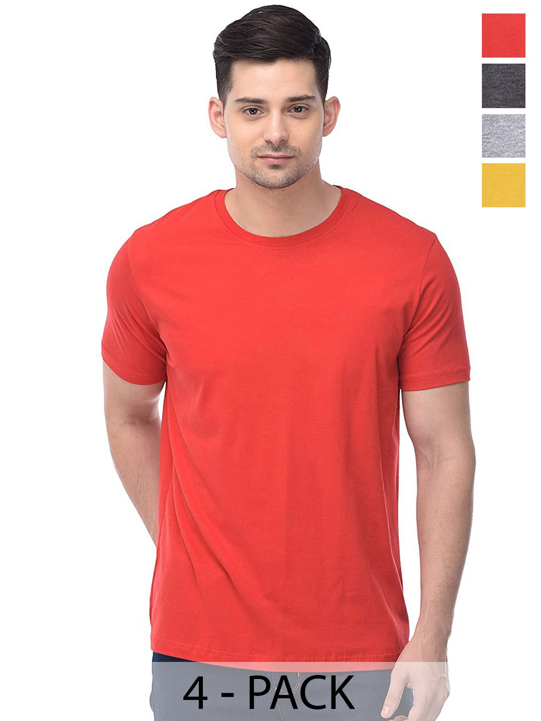 

COLOR CAPITAL Unisex Pack Of 4 Cotton T-shirts, Red