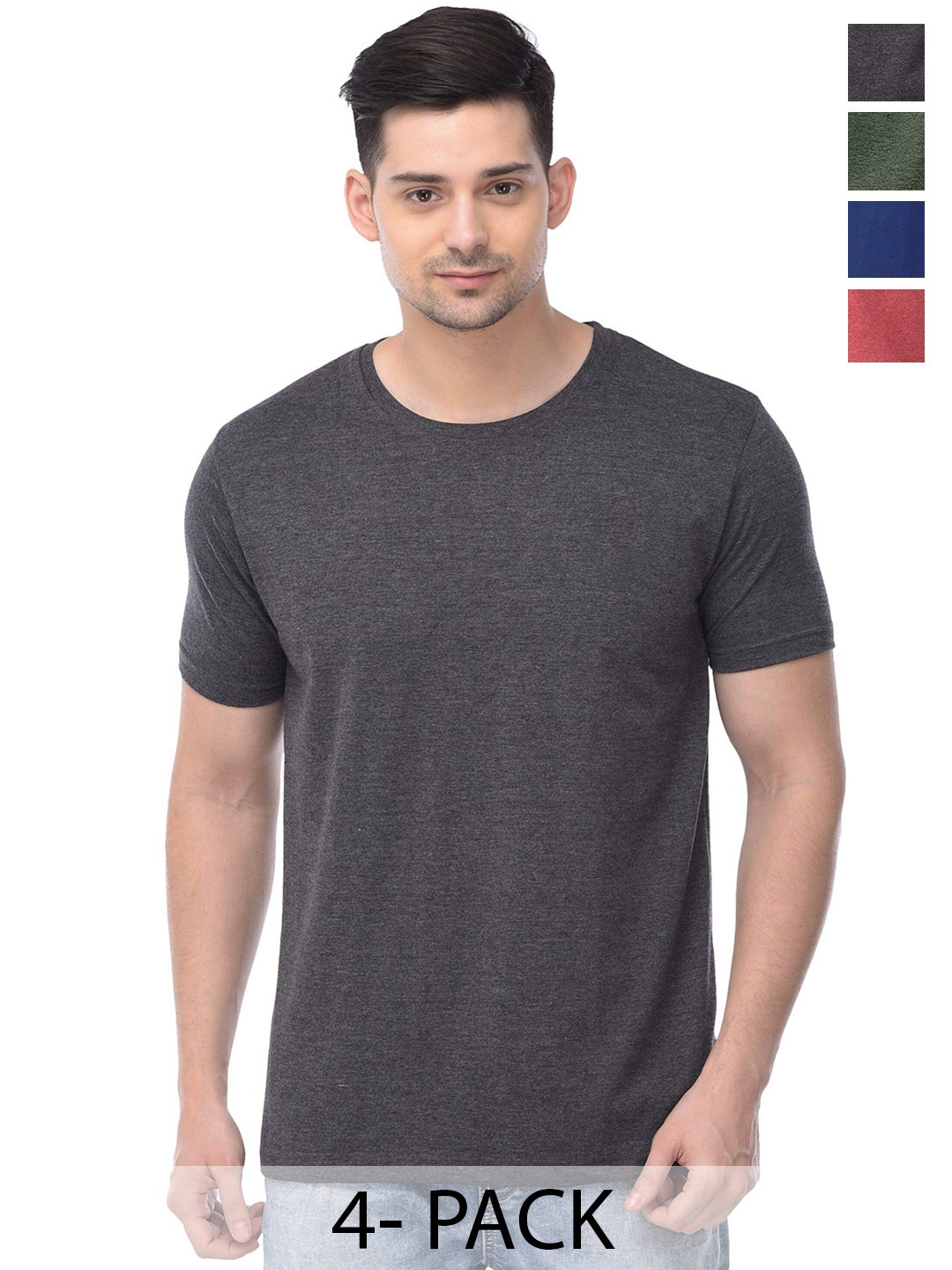 

COLOR CAPITAL Unisex Pack Of 4 Round Neck Cotton T-shirt, Grey