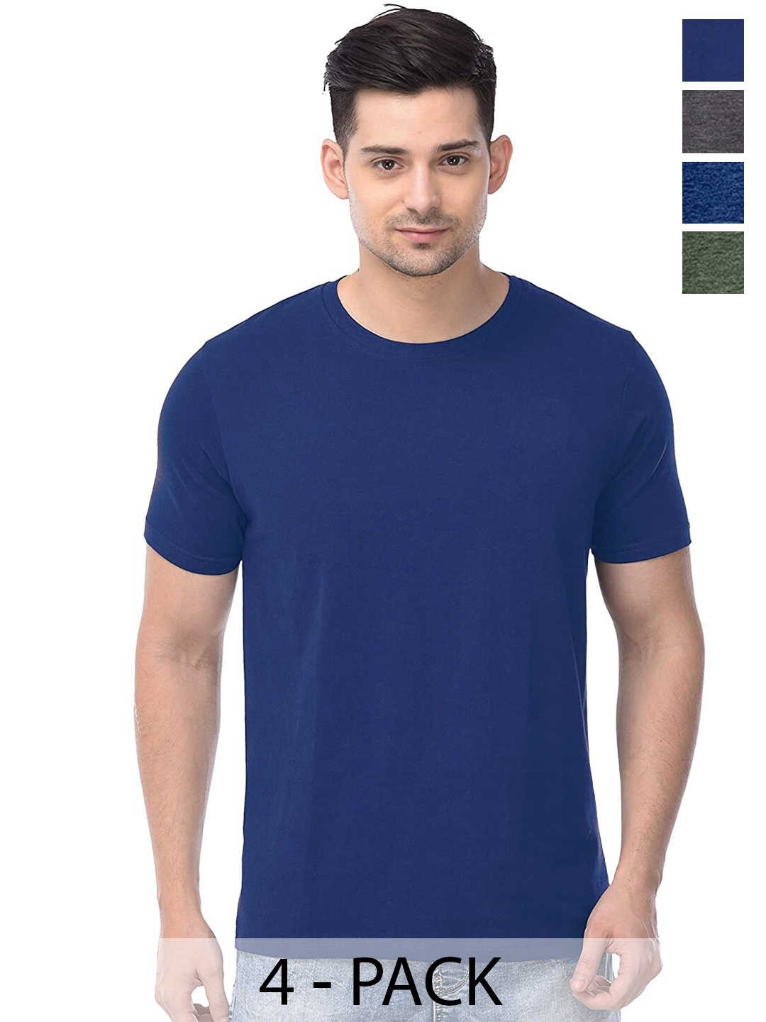 

COLOR CAPITAL Unisex Pack Of 4 Round Neck Cotton T-shirt, Blue