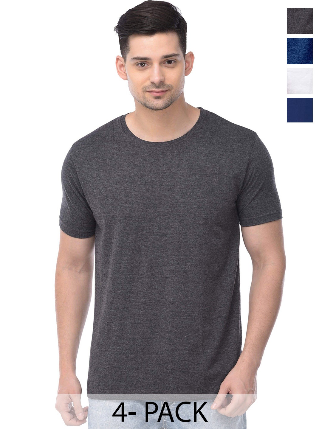 

COLOR CAPITAL Unisex Pack Of 4 Round Neck Cotton T-shirt, Grey