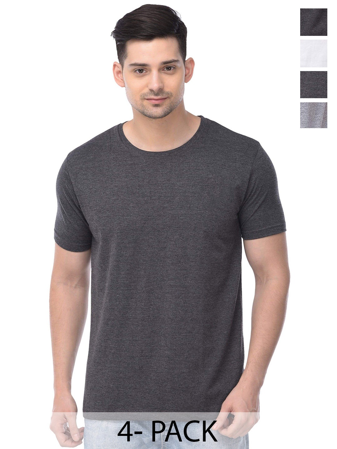 

COLOR CAPITAL Unisex Pack Of 4 Round Neck Cotton T-shirt, Grey