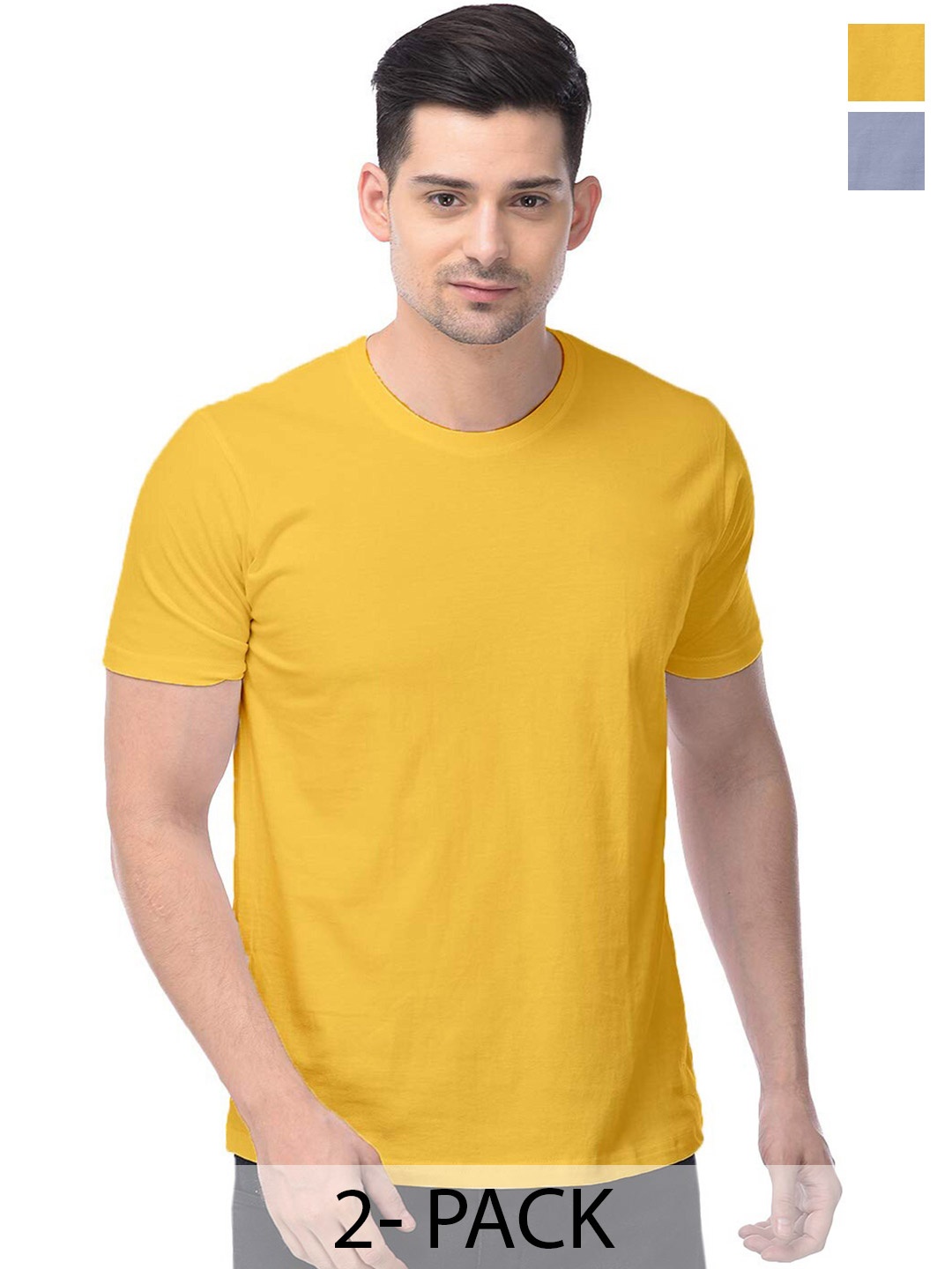 

COLOR CAPITAL Unisex Pack Of 2 Round Neck Casual Cotton T-shirts, Yellow