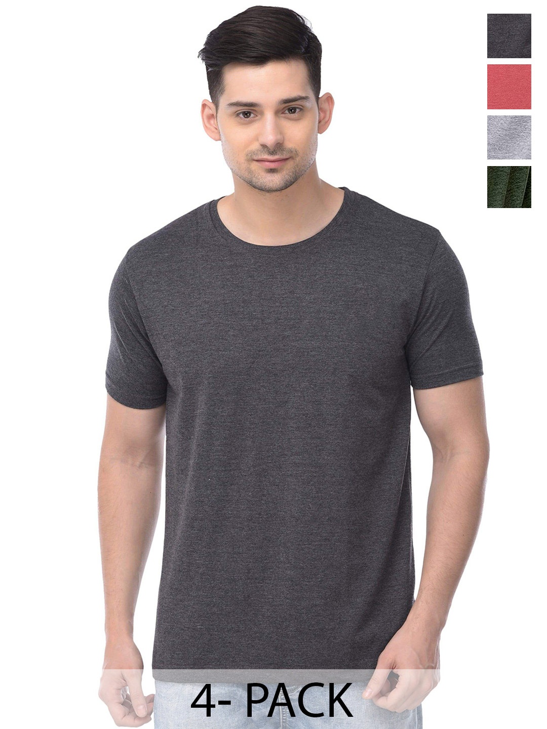 COLOR CAPITAL Unisex Pack Of 4 Cotton T-Shirts, Grey melange