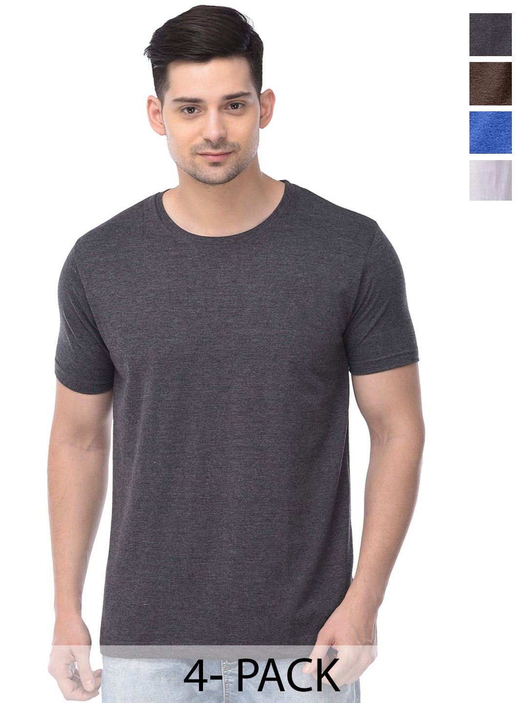 

COLOR CAPITAL Pack of 4 Round Neck Cotton T-Shirts, Grey
