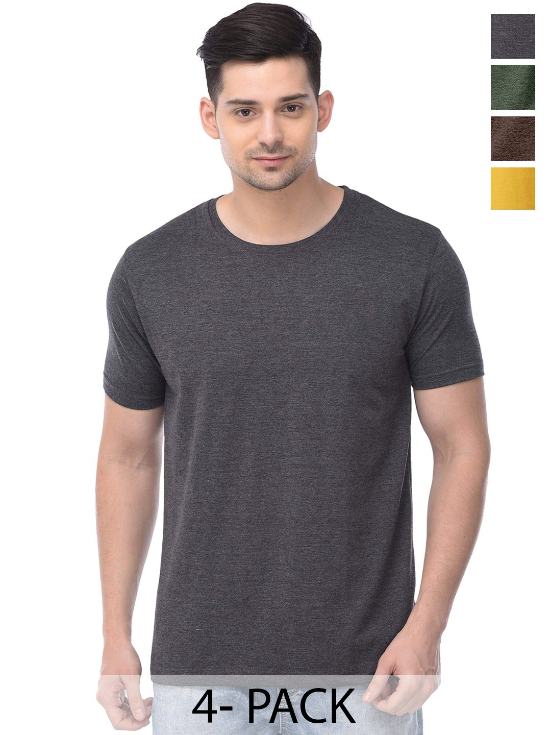 COLOR CAPITAL Pack of 4 Round Neck Cotton T-Shirts, Grey