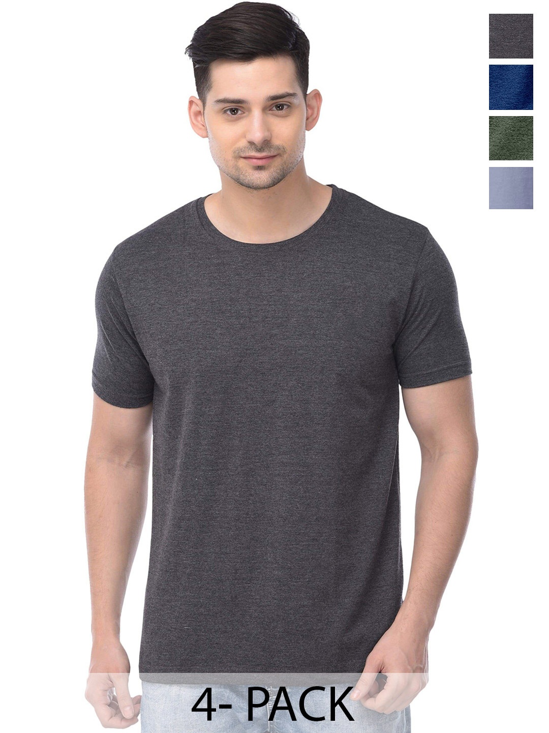 COLOR CAPITAL Pack of 4 Round Neck Cotton T-Shirts, Grey