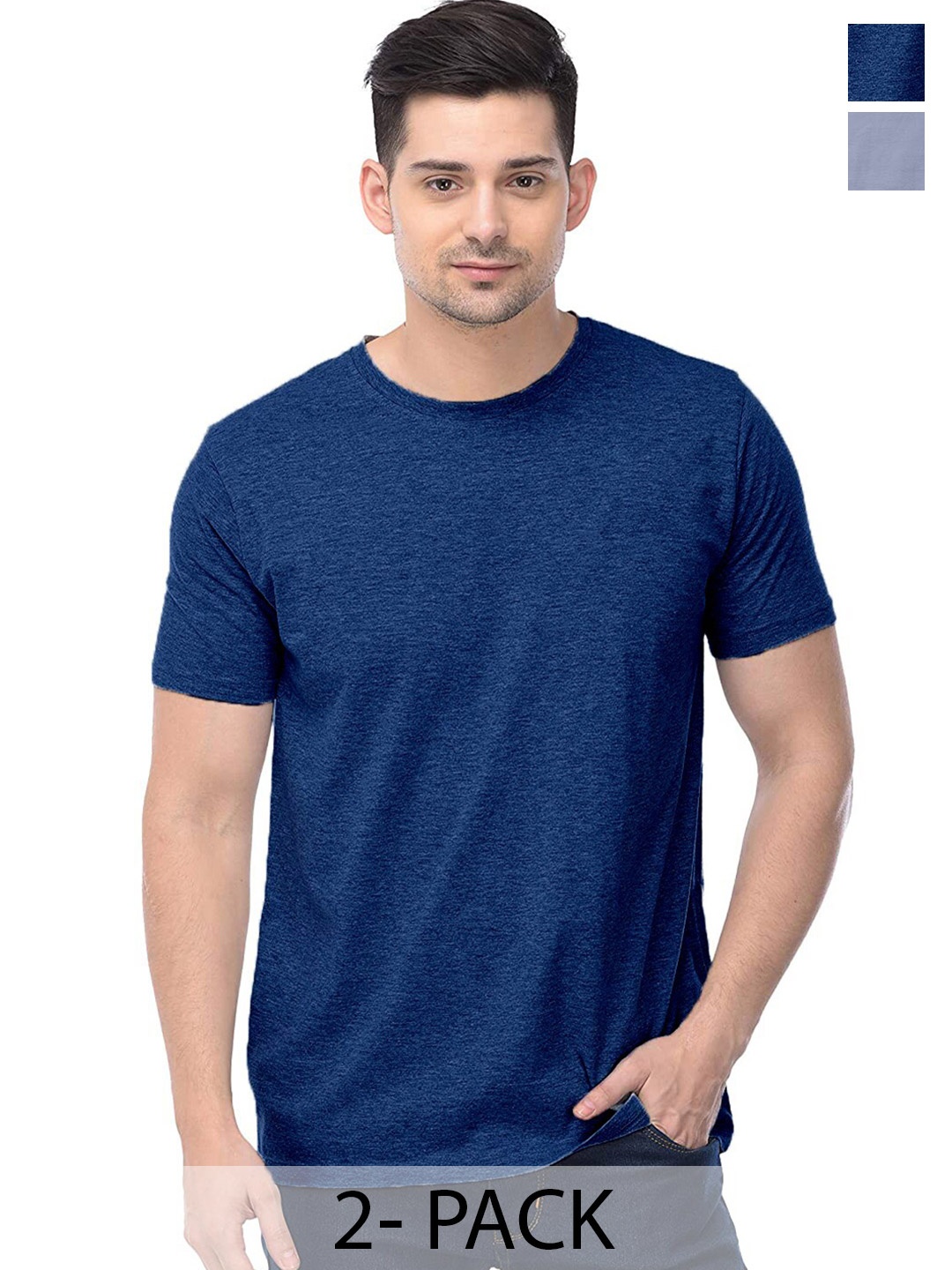 

COLOR CAPITAL Pack Of 2 Short Sleeves Cotton T-shirts, Blue