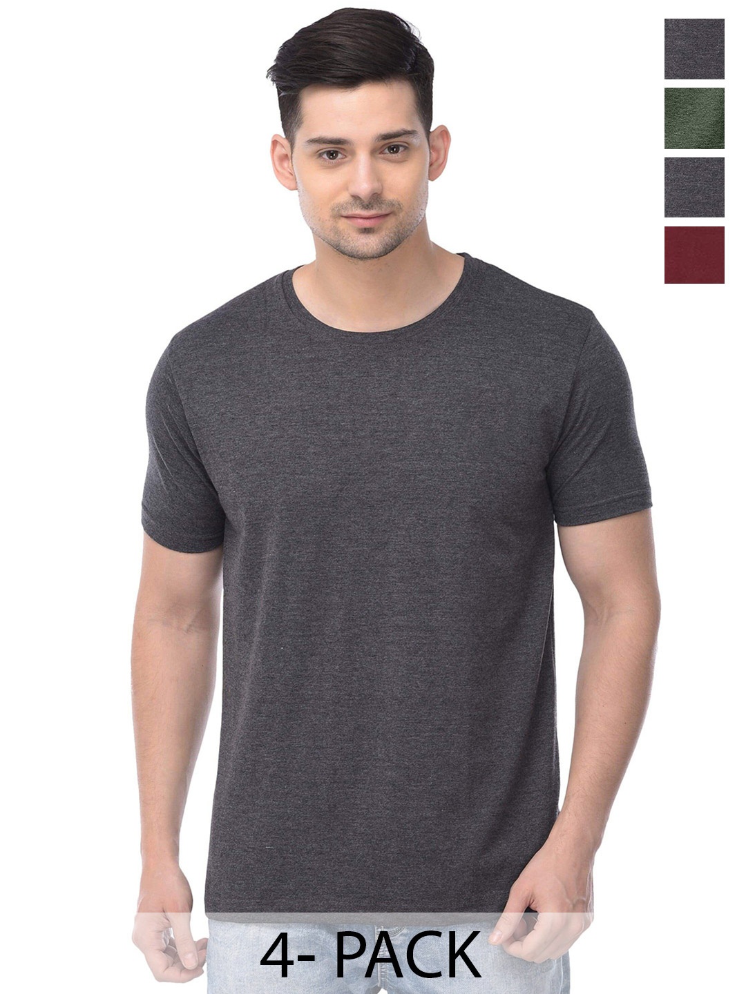 

COLOR CAPITAL Pack Of 4 Short Sleeves Cotton T-shirts, Grey