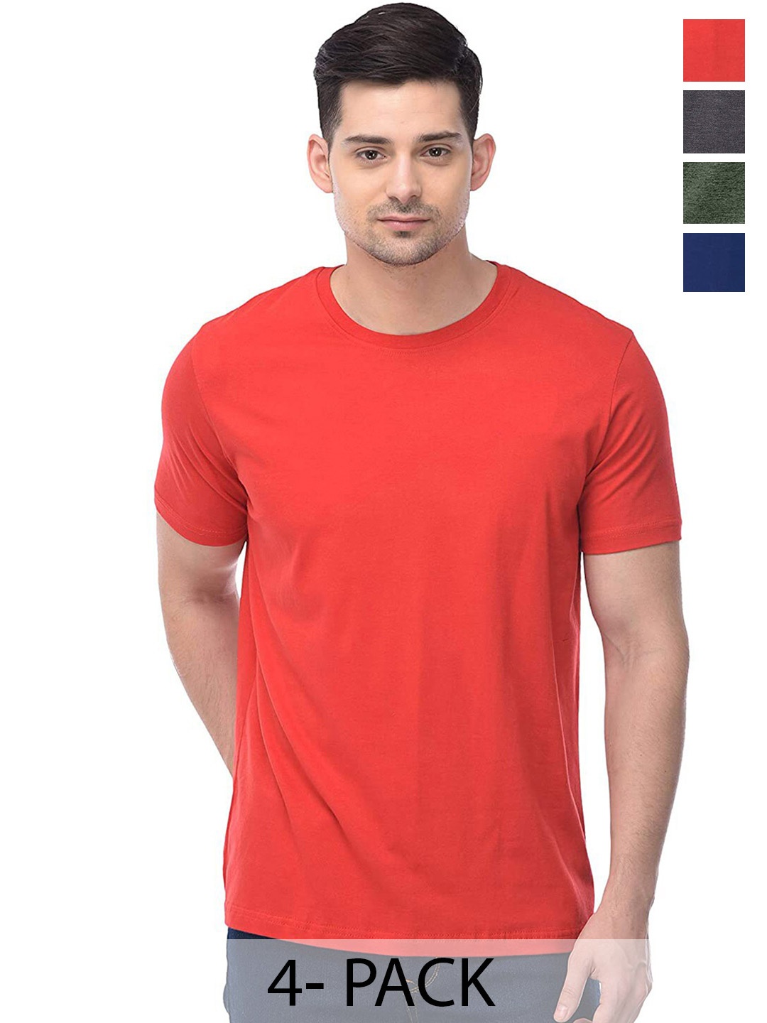 COLOR CAPITAL Pack Of 4 Short Sleeves Cotton T-shirts, Orange