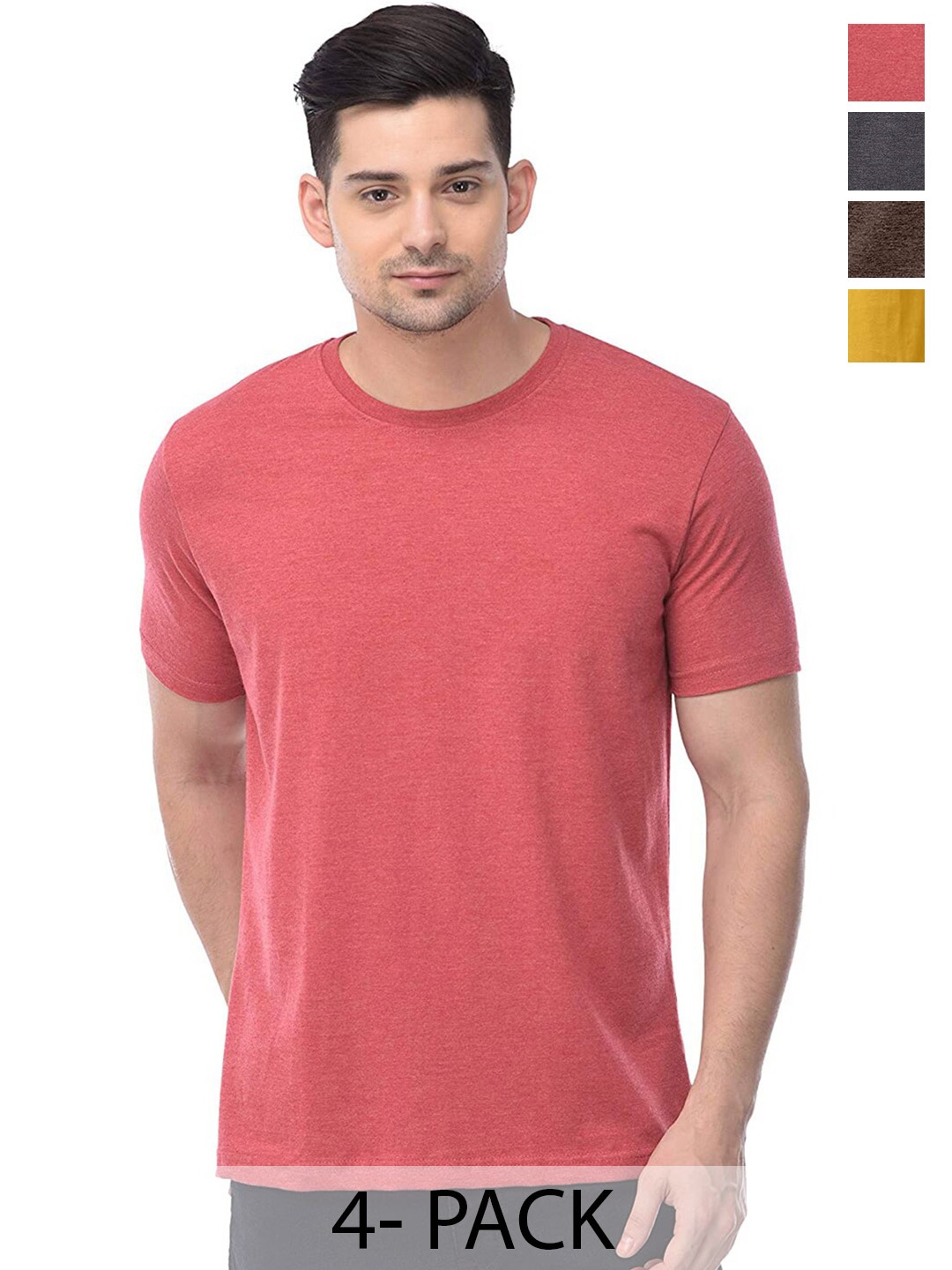 

COLOR CAPITAL Pack Of 4 Short Sleeves Cotton T-shirts, Pink