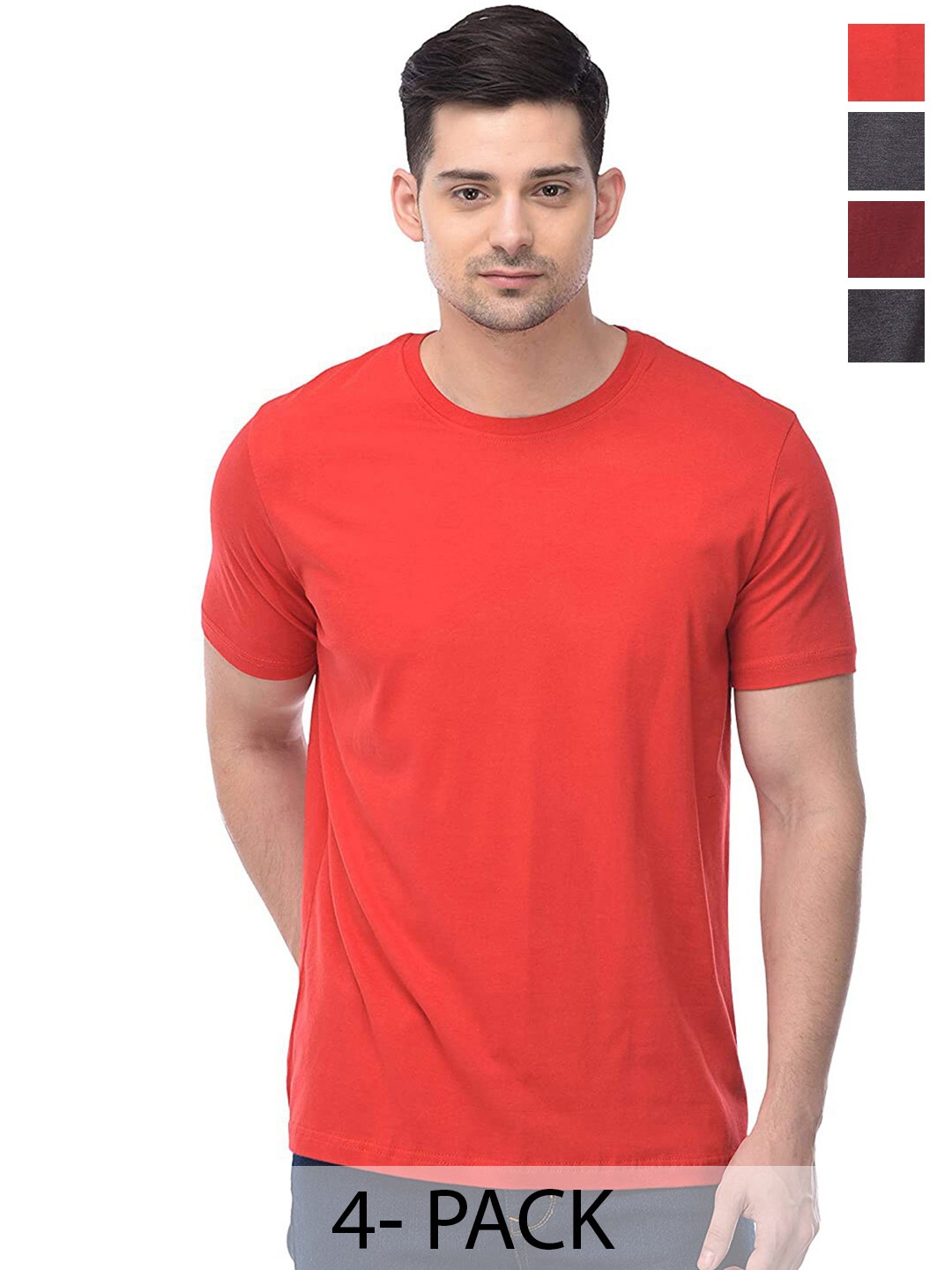 COLOR CAPITAL Unisex Pack Of 4 Round Neck Regular Sleeves Cotton Regular T-shirt, Grey