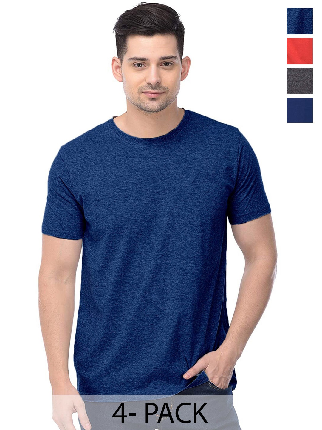 

COLOR CAPITAL Unisex Pack Of 4 Round Neck Regular Sleeves Cotton Regular T-shirt, Grey