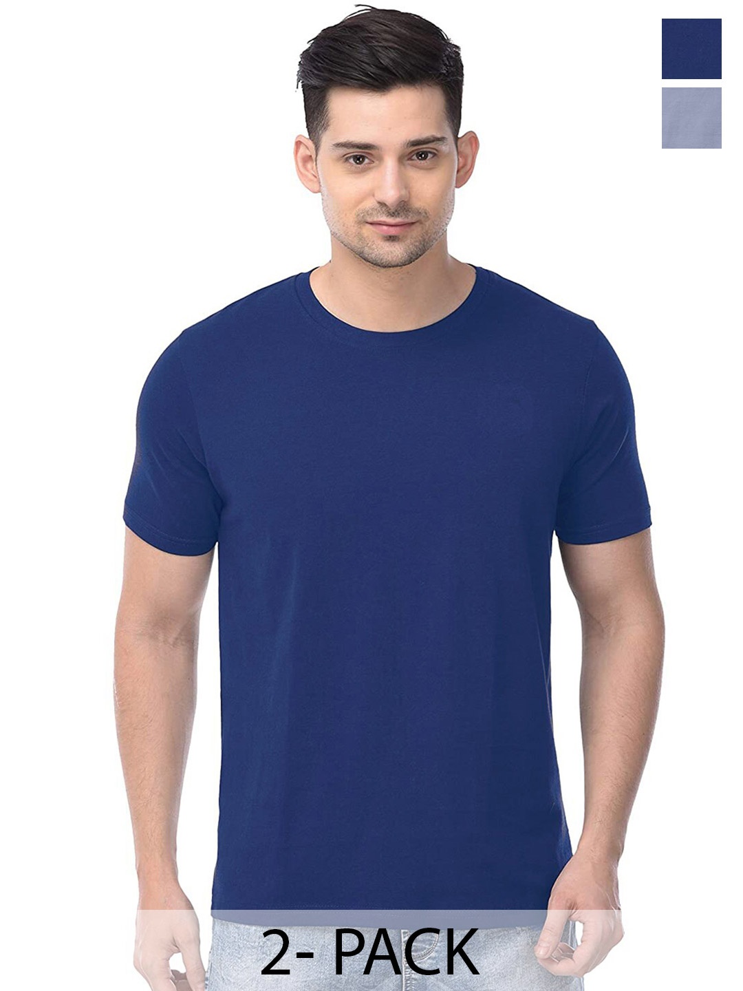 

COLOR CAPITAL Unisex Pack Of 2 Round Neck Cotton T-shirt, Navy blue