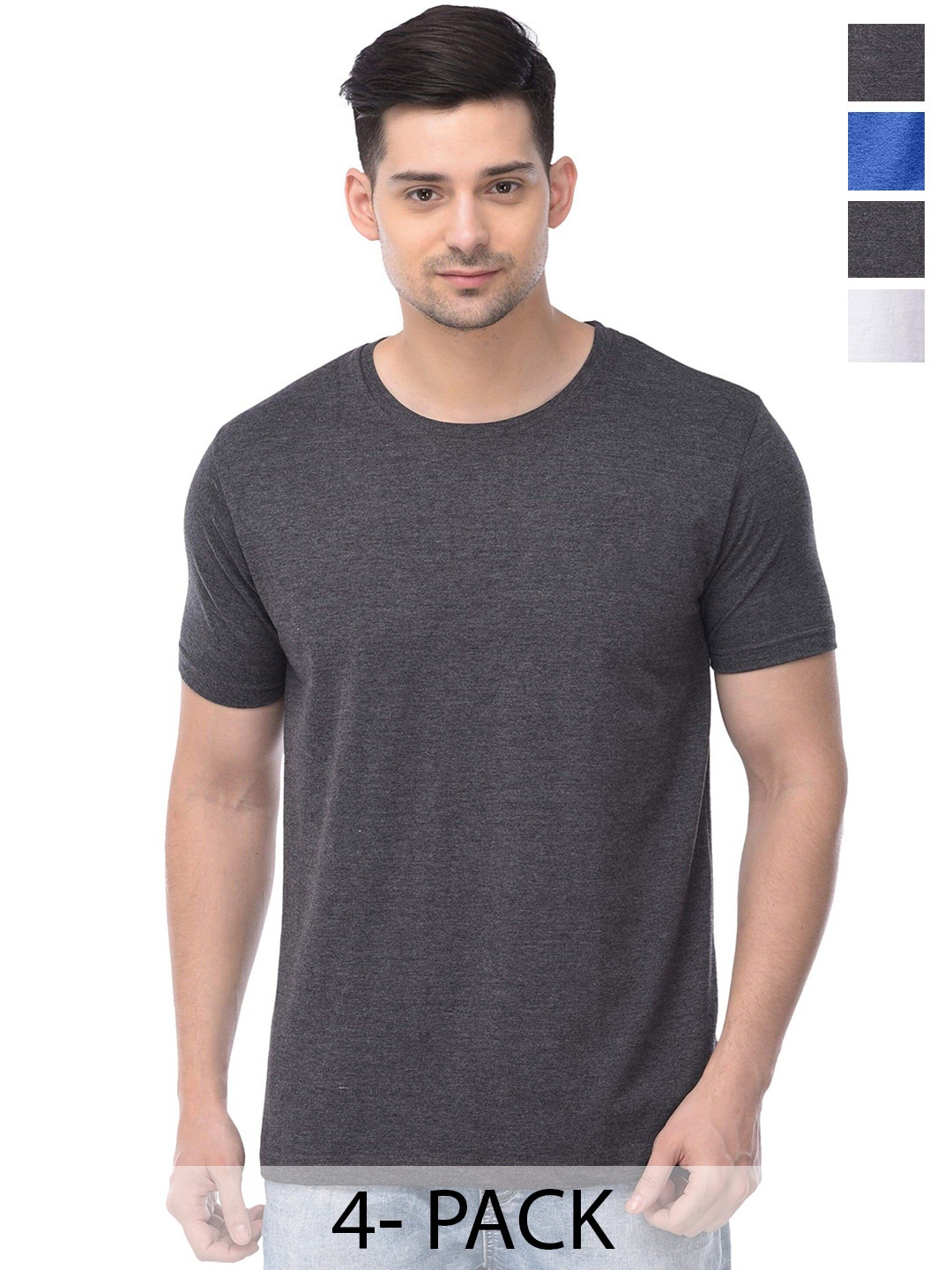 COLOR CAPITAL Unisex Pack Of 4 Short Sleeves Cotton T-shirts, Grey