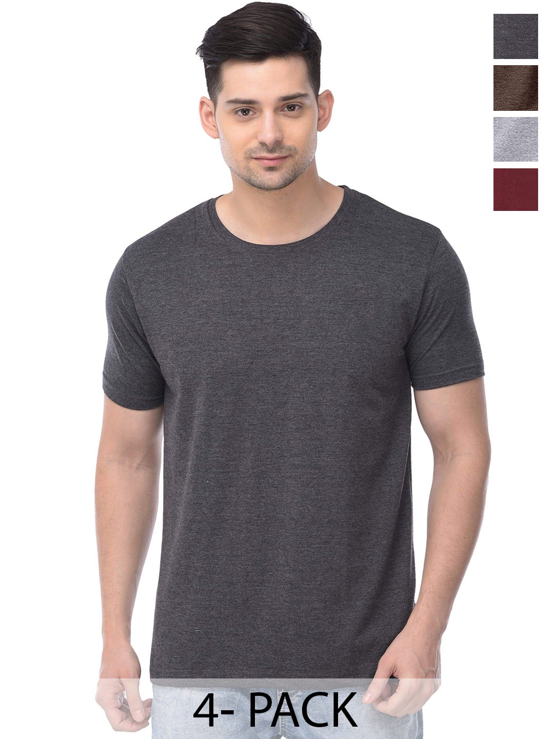 

COLOR CAPITAL Unisex Pack Of 4 Short Sleeves Cotton T-shirts, Black