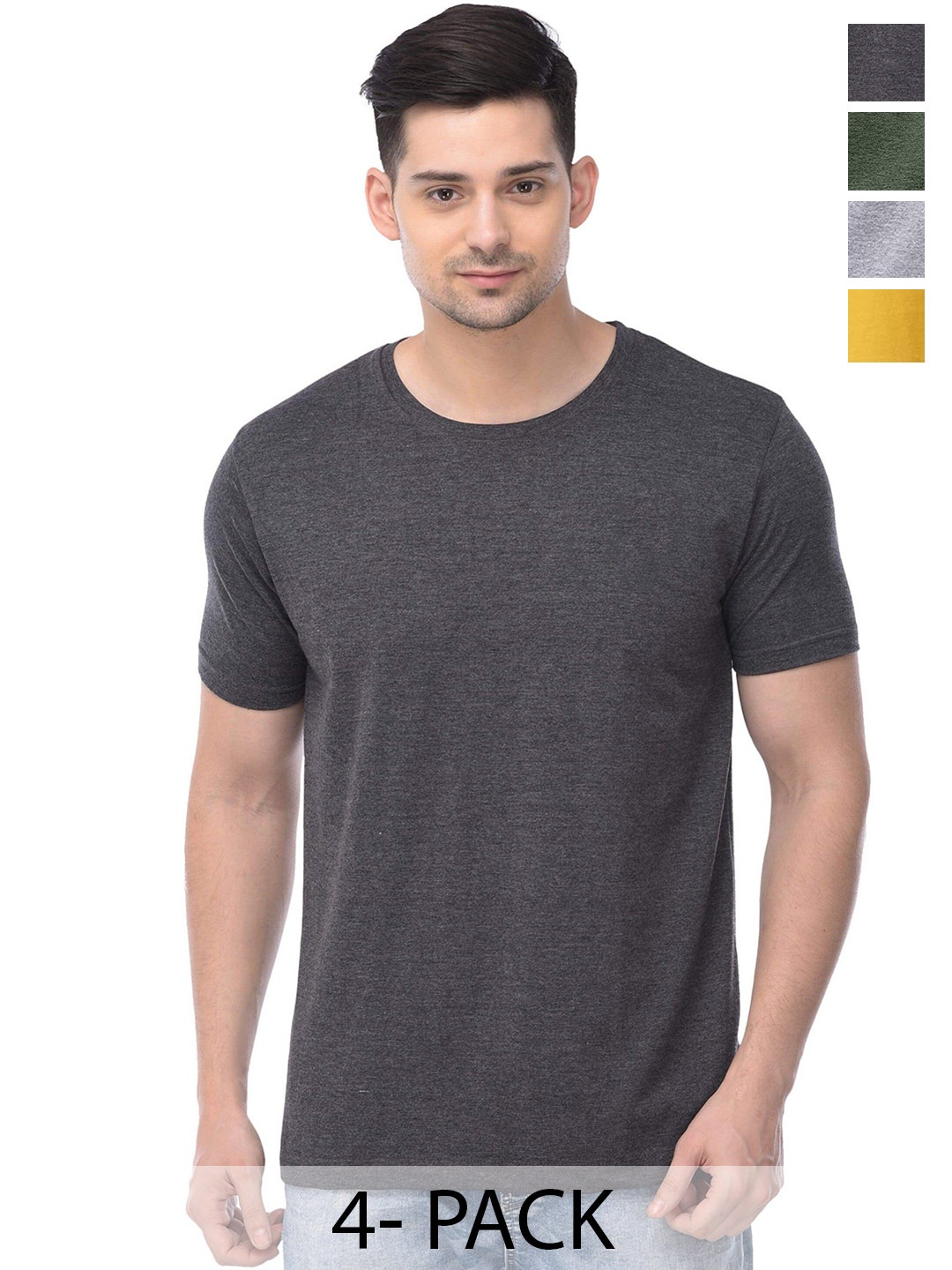 COLOR CAPITAL Unisex Pack Of 4 Short Sleeves Cotton T-shirts, Black