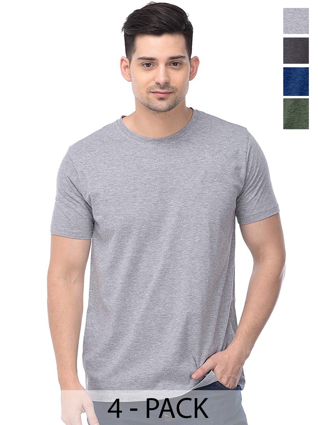 COLOR CAPITAL Pack of 4 Cotton Round Neck T-shirts, Grey