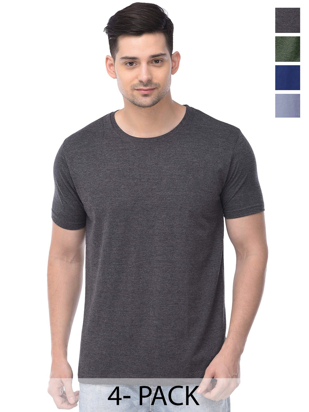 COLOR CAPITAL Unisex Pack Of 4 Round Neck Cotton Casual T-shirt, Grey