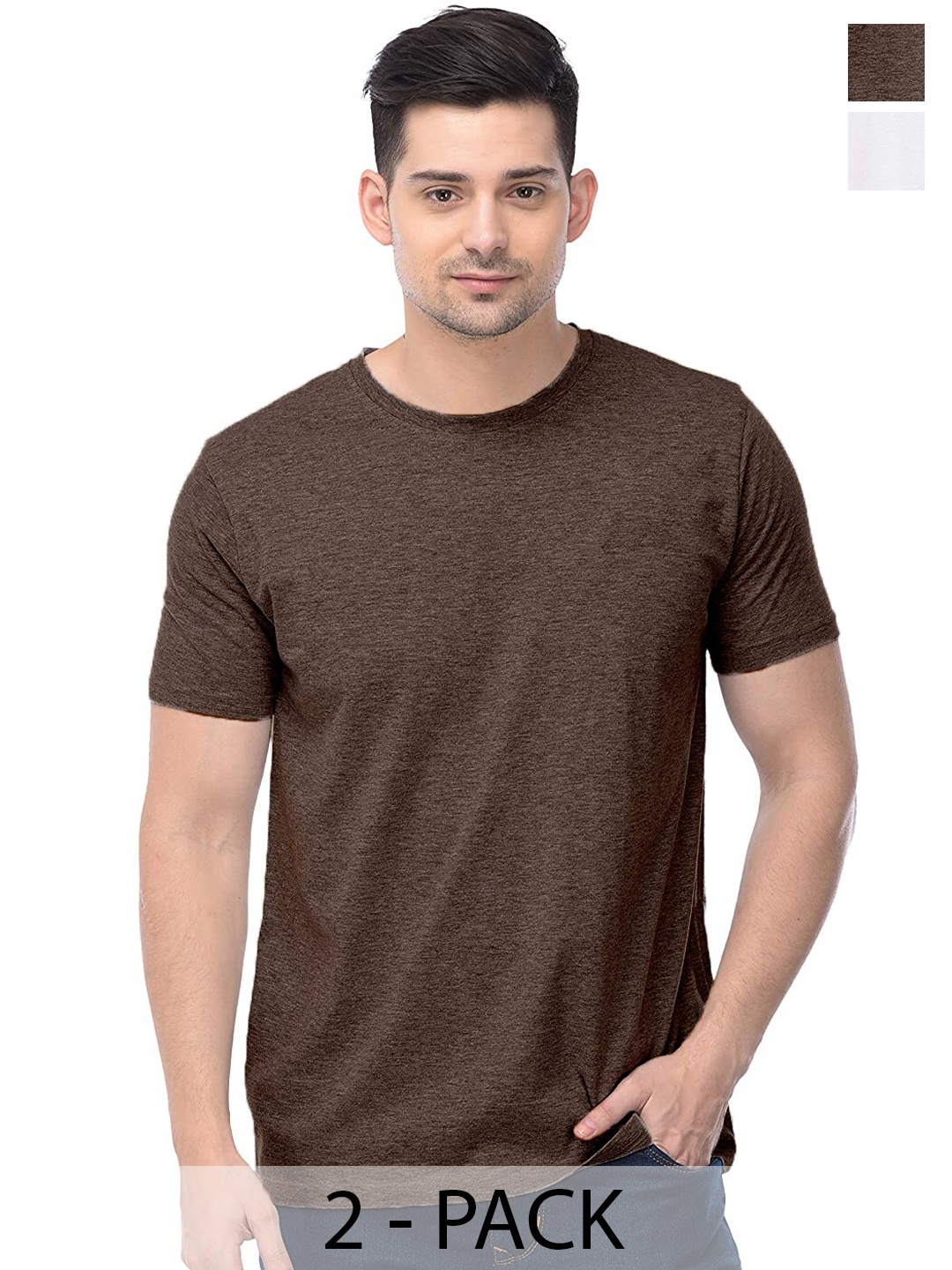 

COLOR CAPITAL Unisex Pack Of 2 Round Neck Cotton Casual T-shirt, Brown