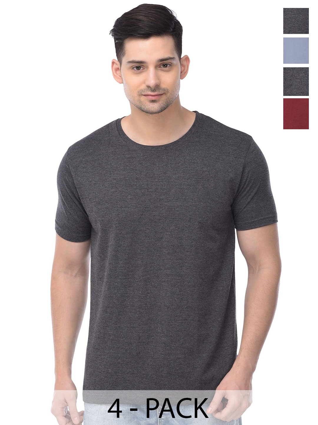 

COLOR CAPITAL Unisex Pack Of 4 Round Neck Cotton Casual T-shirt, Grey