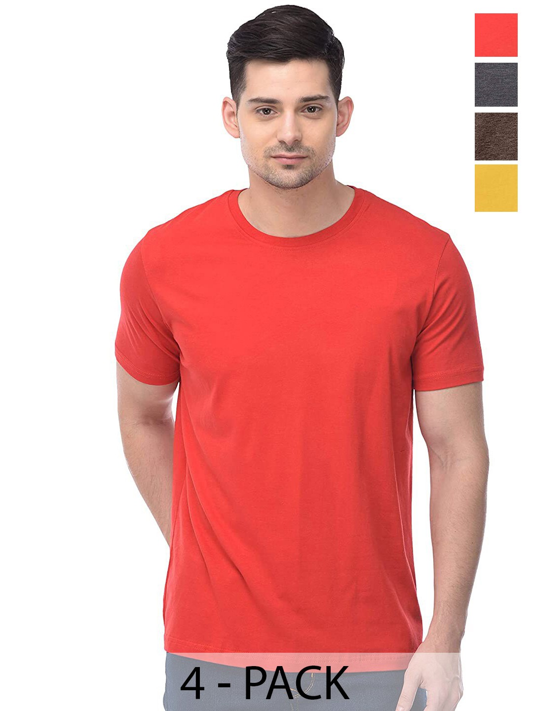 

COLOR CAPITAL Pack Of 4 Cotton T-shirt, Red