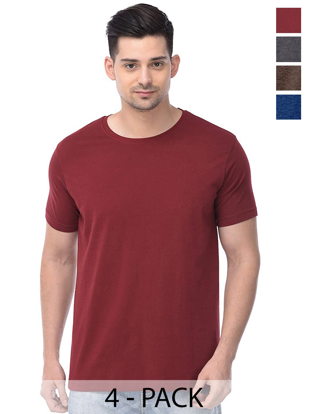 

COLOR CAPITAL Unisex Pack of 4 Cotton T-shirts, Maroon