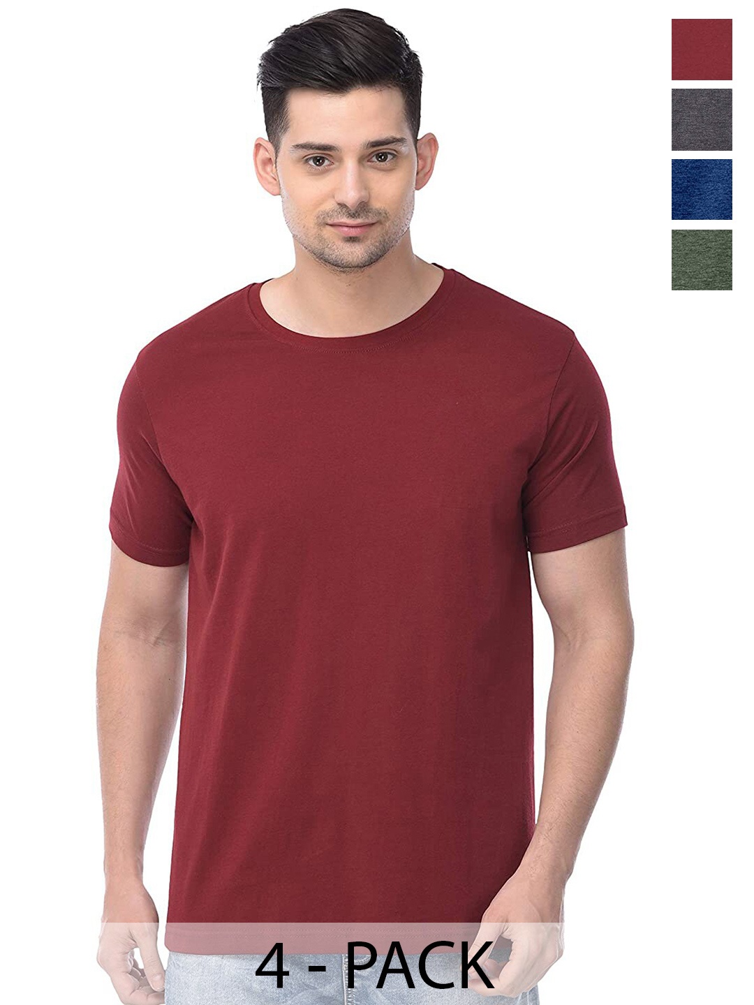 

COLOR CAPITAL Unisex Pack of 4 Cotton T-shirts, Maroon