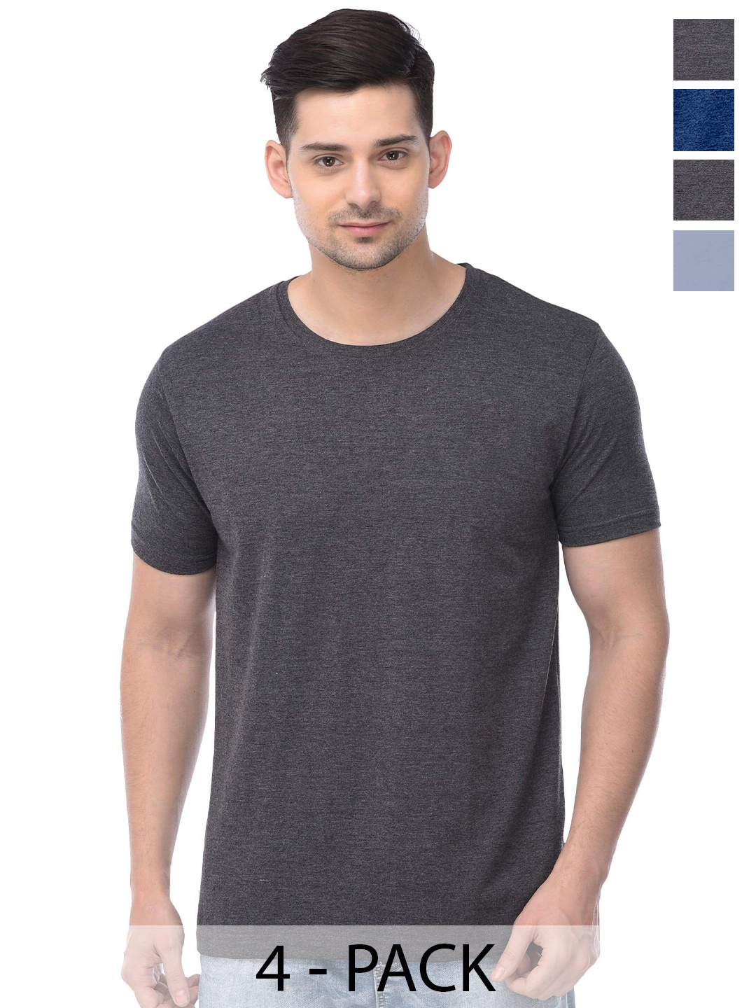 

COLOR CAPITAL Unisex Pack Of 4 Round Neck Short Sleeves Cotton T-shirts, Multi