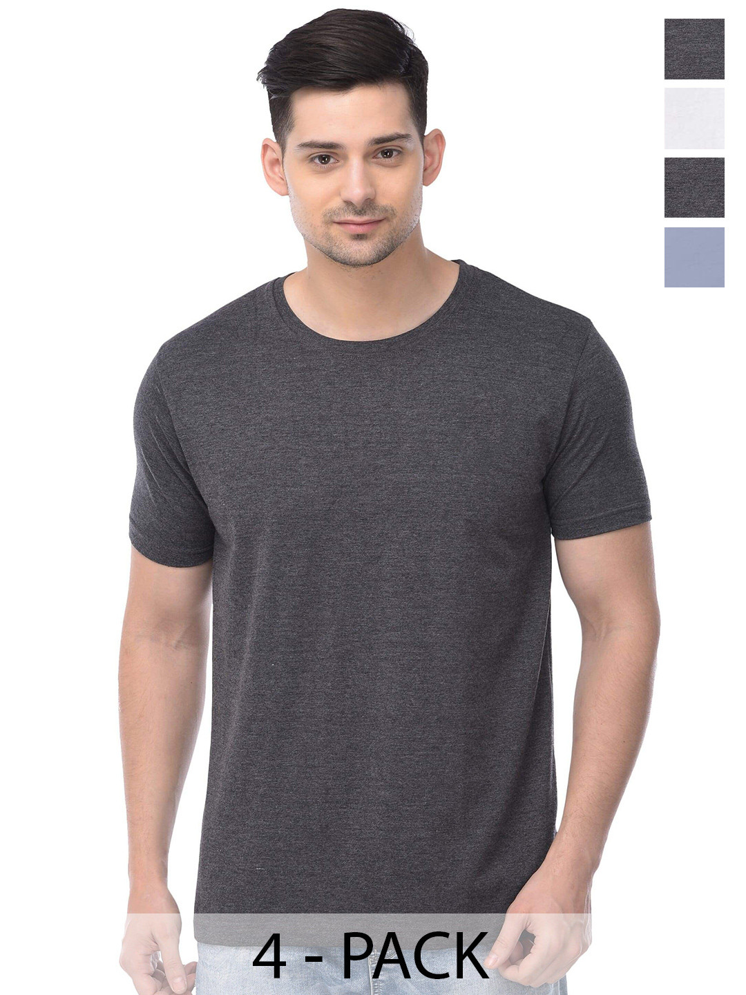 

COLOR CAPITAL Unisex Pack Of 4 Round Neck Short Sleeves Cotton T-shirts, White