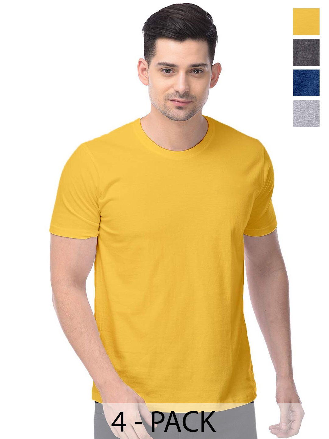 

COLOR CAPITAL Unisex Pack Of 4 Round Neck Short Sleeves Cotton T-shirts, Mustard
