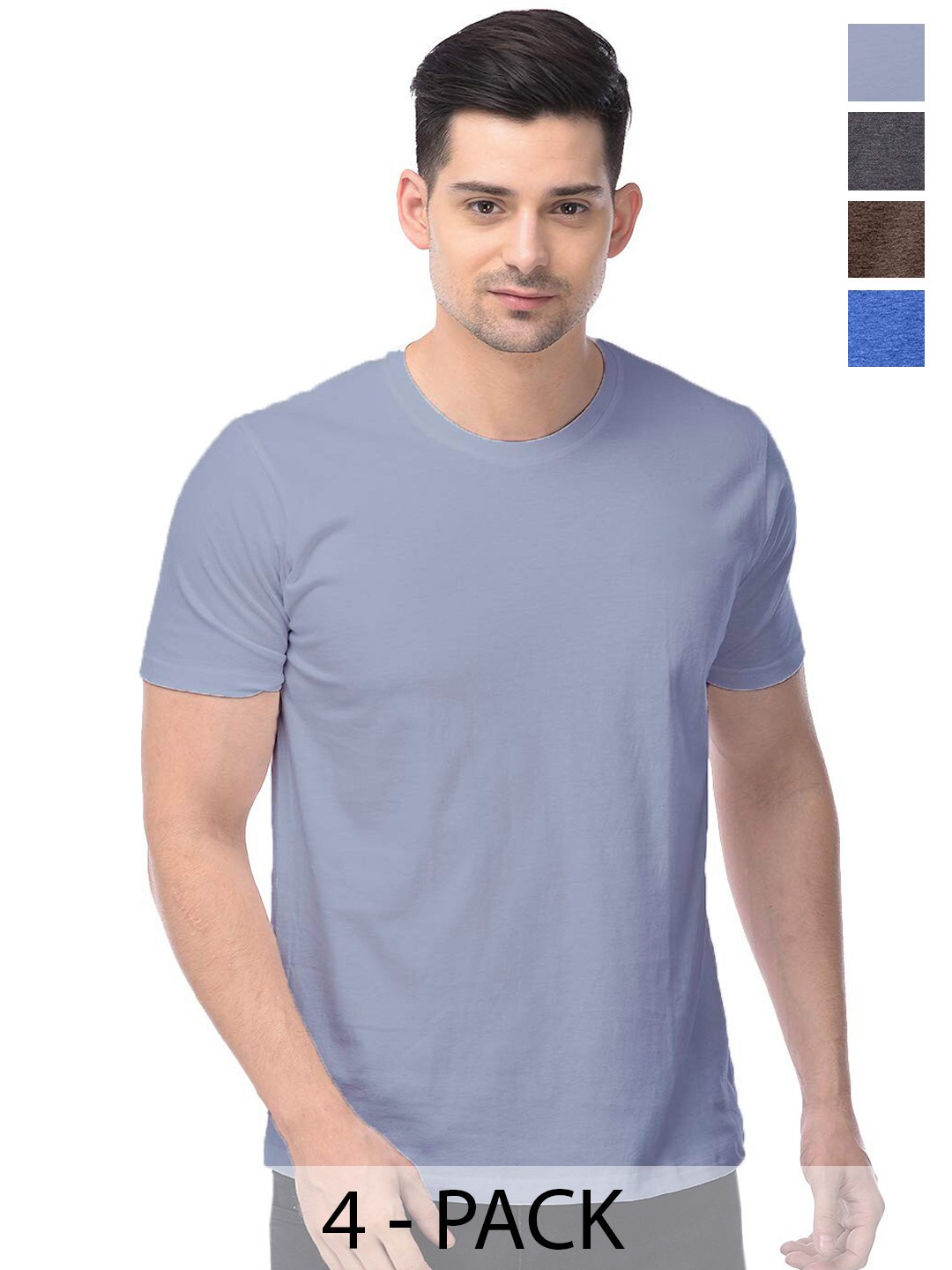 

COLOR CAPITAL Unisex Pack Of 4 Round Neck Short Sleeves Cotton T-shirt, Blue