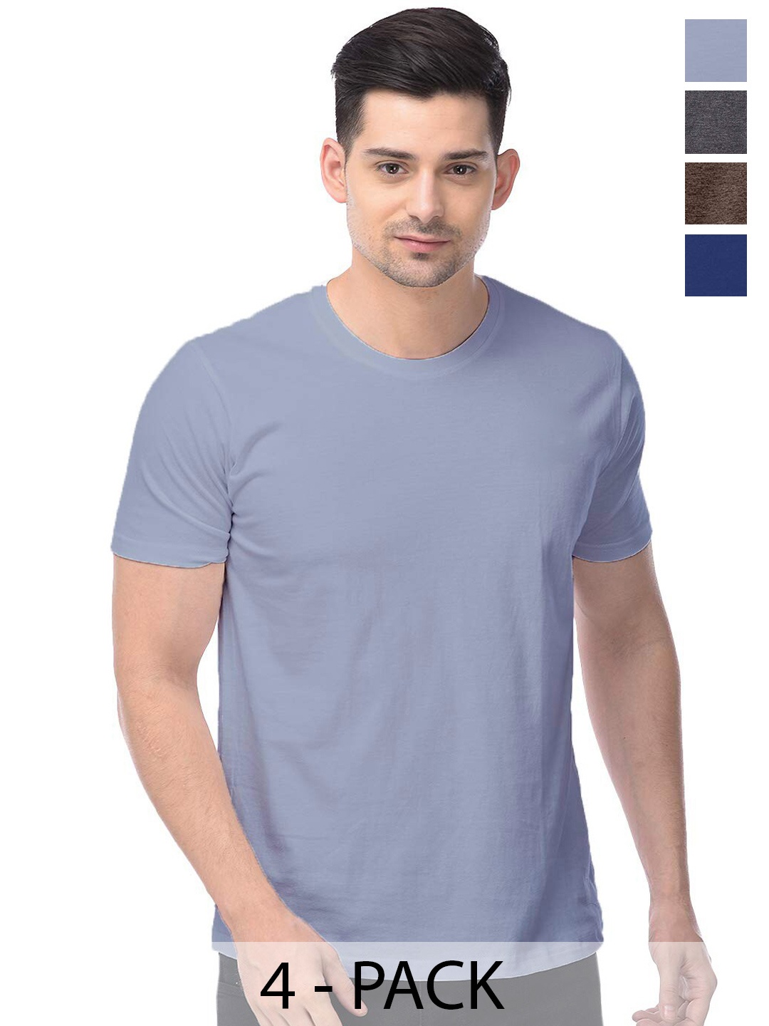 

COLOR CAPITAL Unisex Pack Of 4 Round Neck Short Sleeves Cotton T-shirt, Blue
