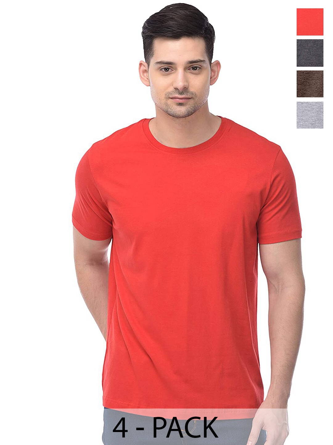 

COLOR CAPITAL Unisex Pack Of 4 Cotton T-shirts, Red