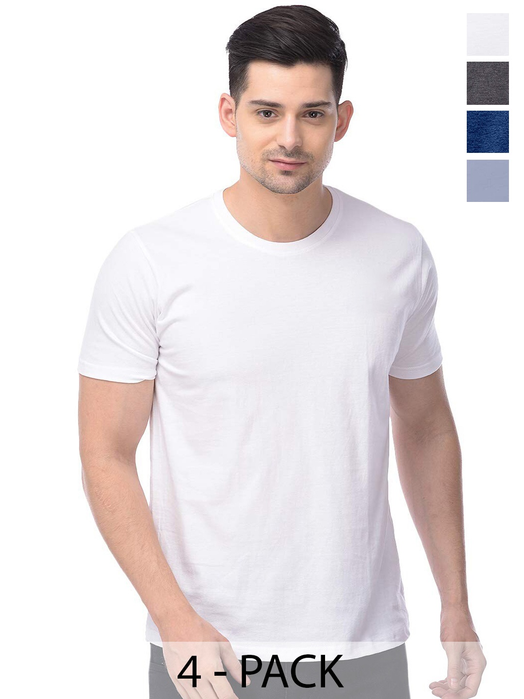

COLOR CAPITAL Unisex Pack Of 4 Round Neck Cotton T-shirt, White