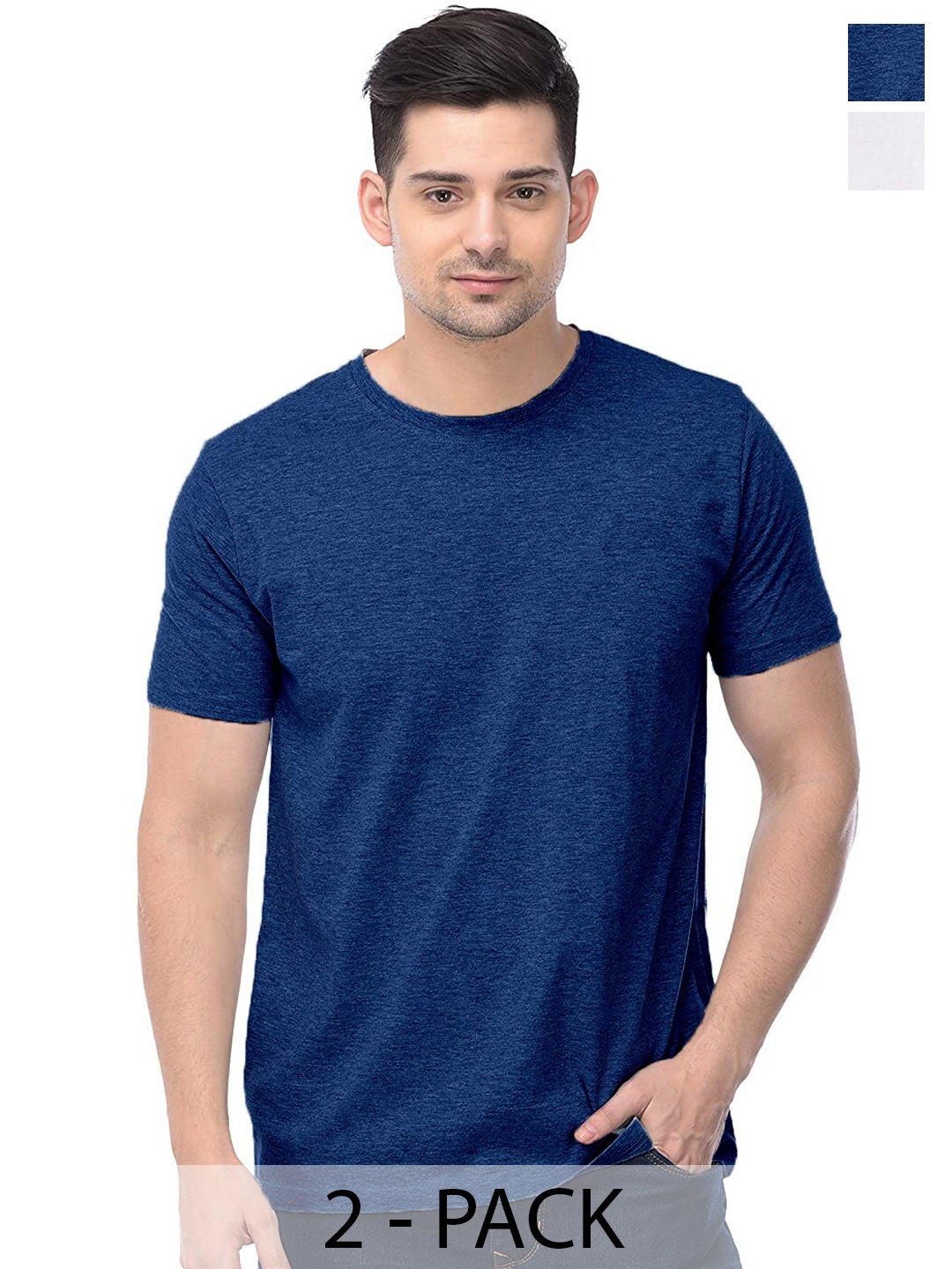 

COLOR CAPITAL Unisex Pack Of 2 Round Neck Cotton T-shirt, Blue
