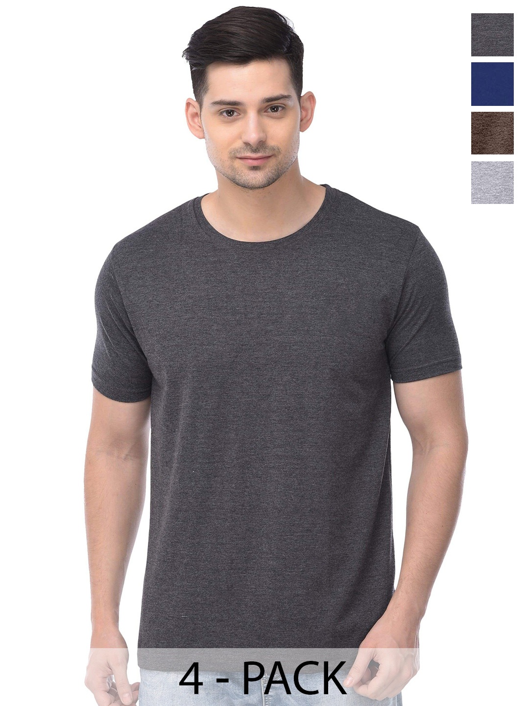 

COLOR CAPITAL Unisex Pack Of 4 Round Neck Casual Cotton T-shirts, Charcoal