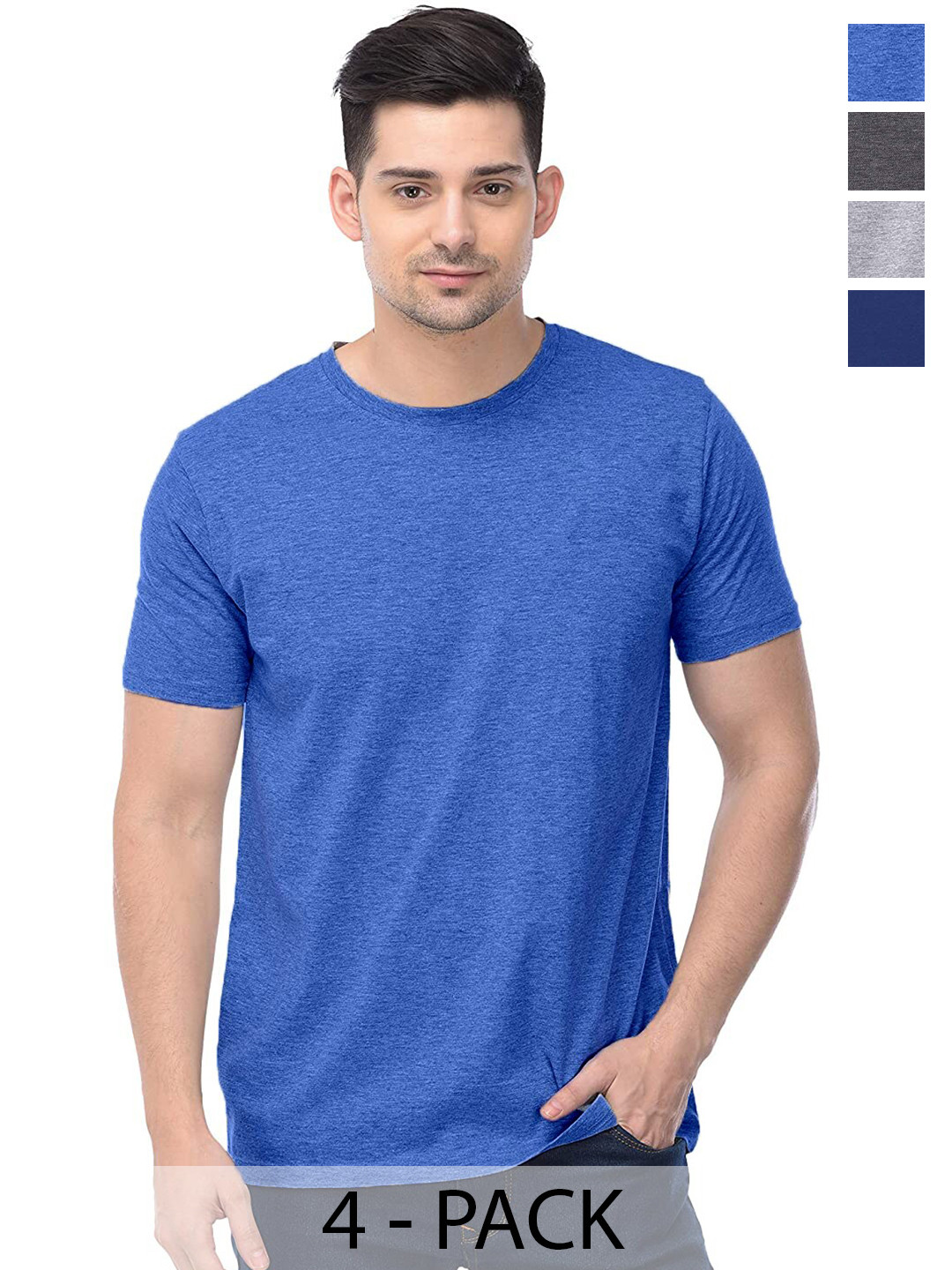 

COLOR CAPITAL Pack of 4 Round Neck Cotton T-Shirts, Blue