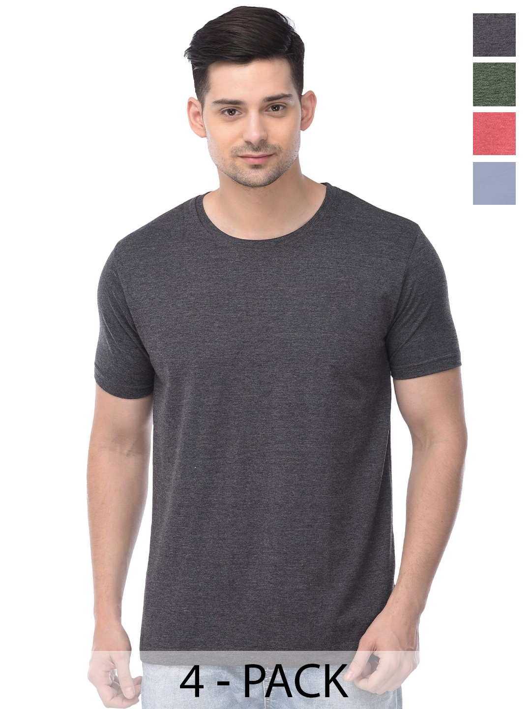 COLOR CAPITAL Pack of 4 Round Neck Cotton T-Shirts, Grey