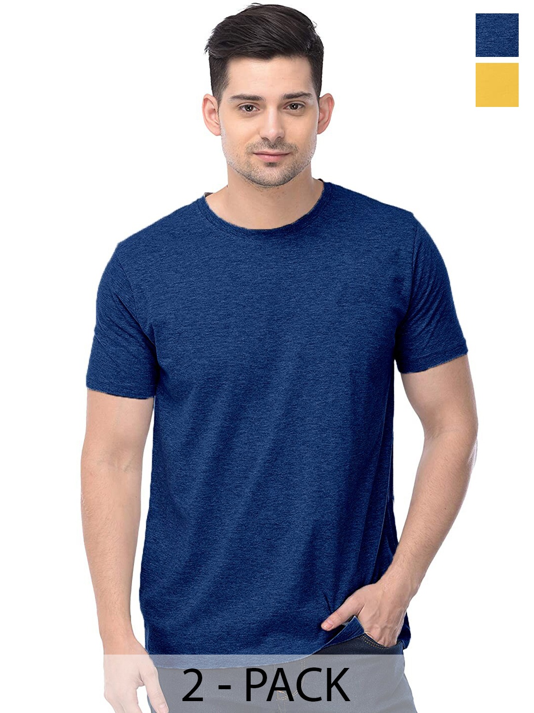 

COLOR CAPITAL Pack Of 2 Short Sleeves Cotton T-shirts, Blue