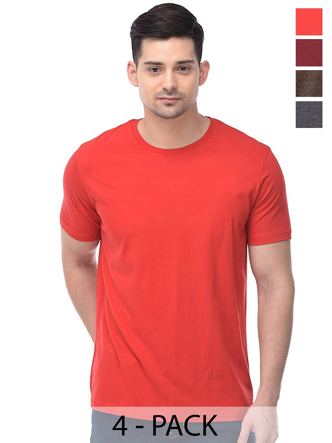 

COLOR CAPITAL Pack Of 4 Cotton T Shirts, Red