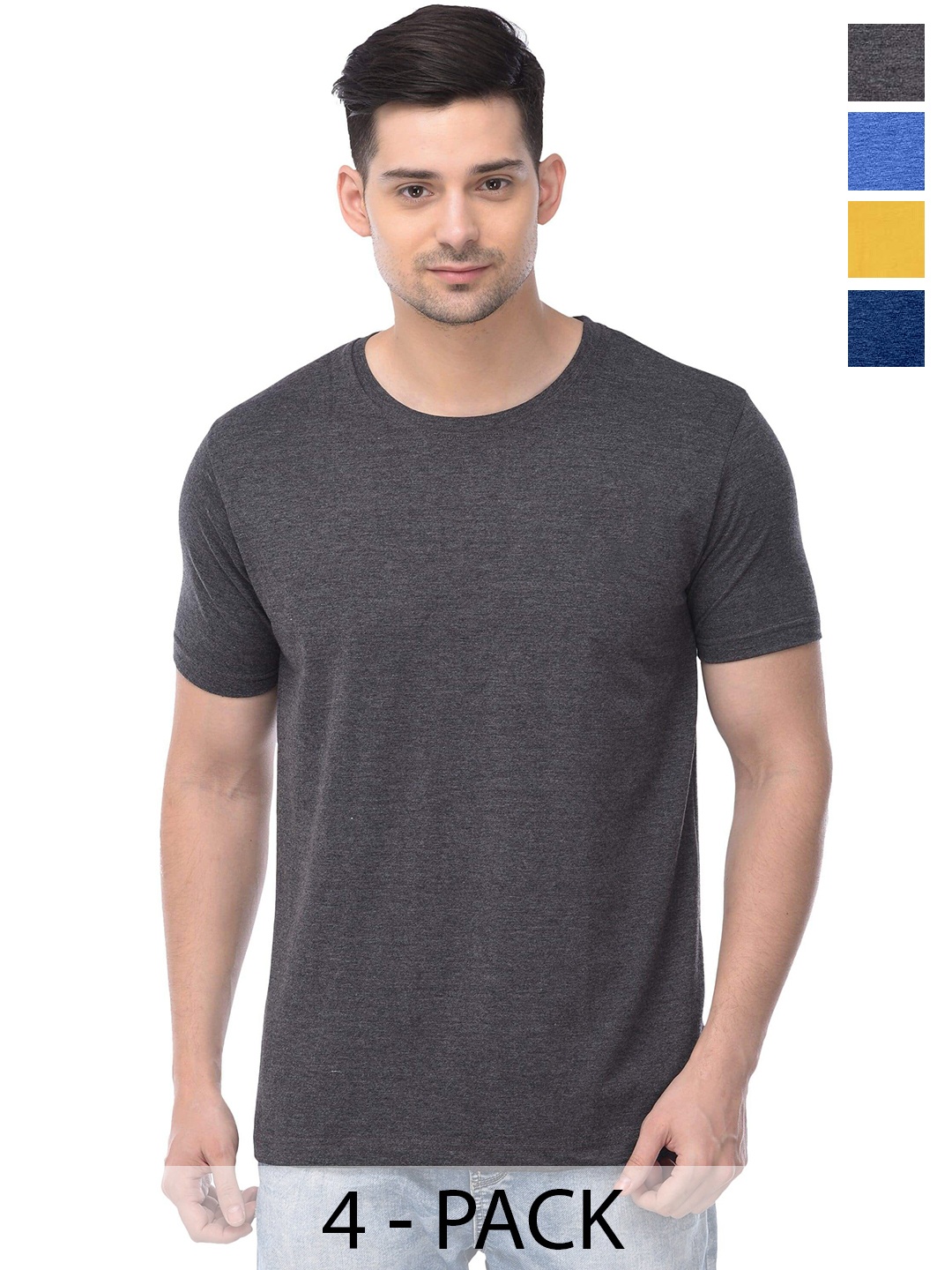 

COLOR CAPITAL Pack Of 4 Cotton T Shirts, Grey