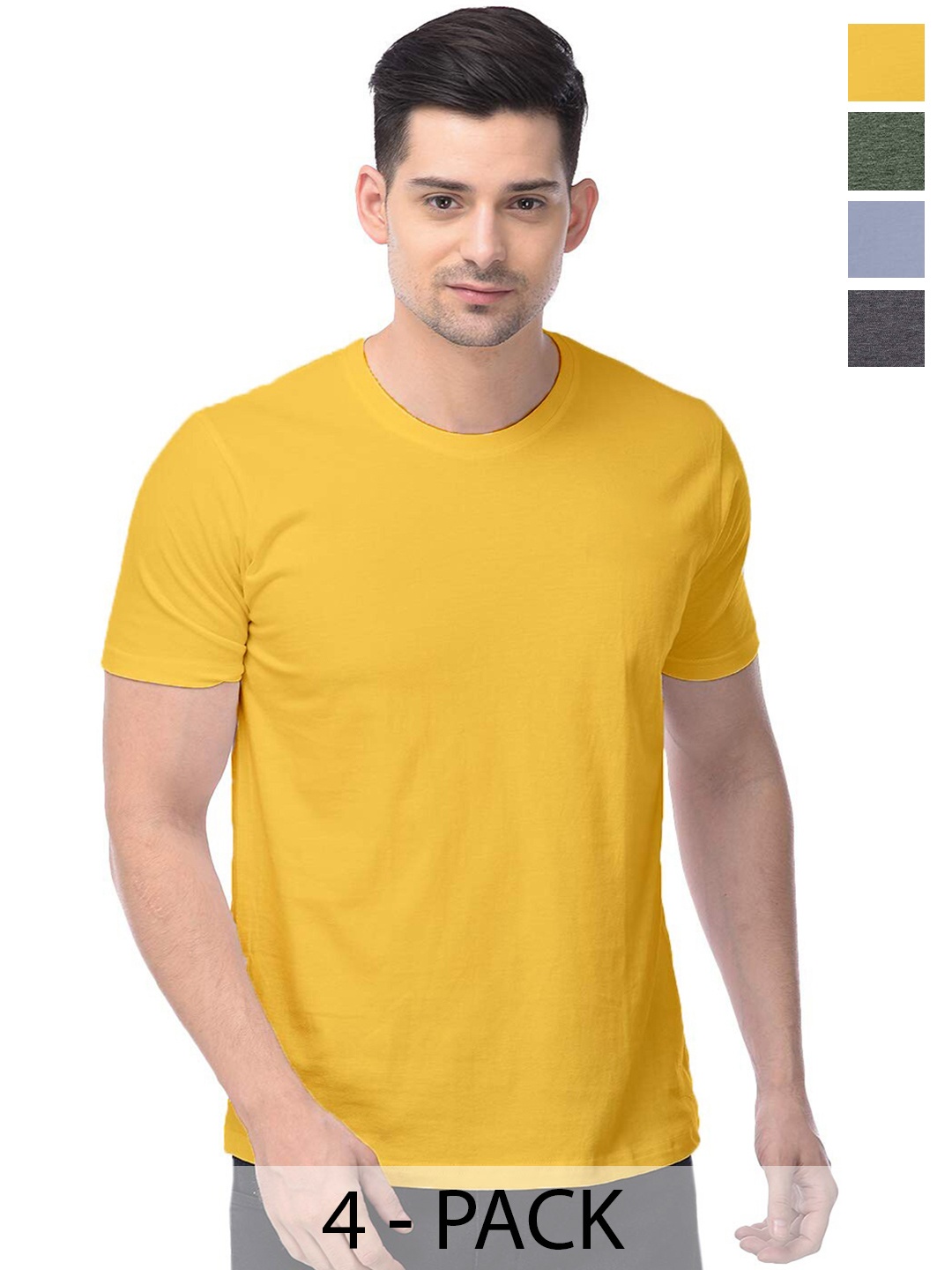 

COLOR CAPITAL Unisex Pack Of 4 Cotton T-Shirts, Mustard
