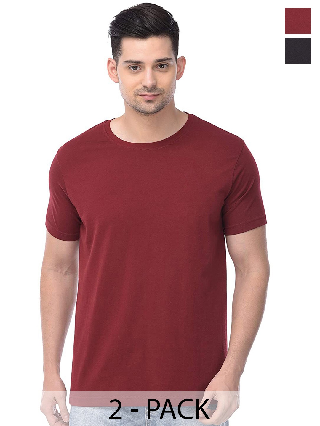 

COLOR CAPITAL Pack of 2 Unisex Cotton T-shirt, Maroon
