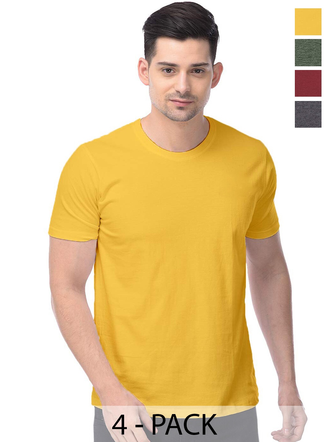 

COLOR CAPITAL Unisex Pack Of 4 Round Neck Cotton T-shirt, Multi