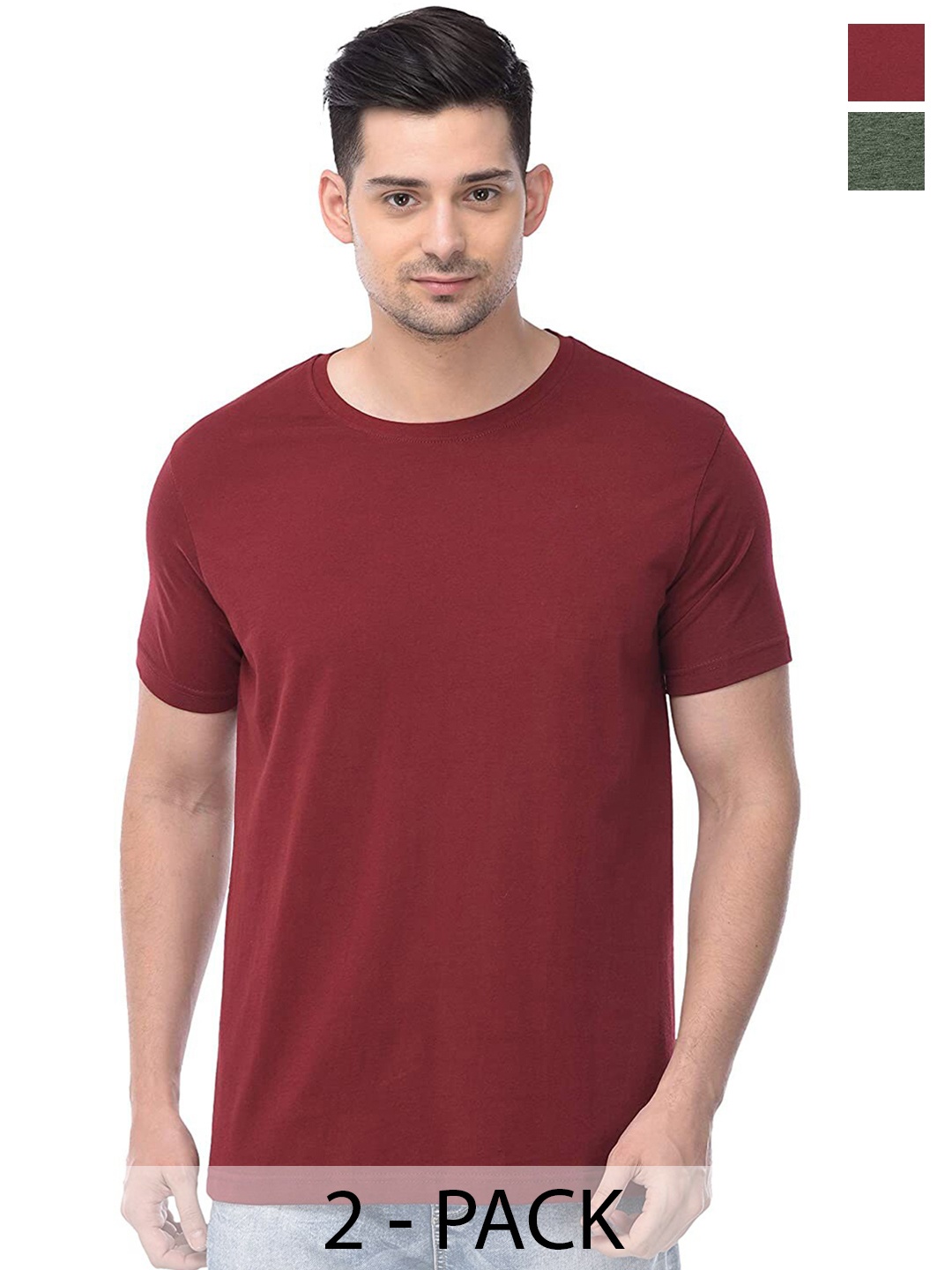 

COLOR CAPITAL Unisex Pack Of 2 Round Neck Cotton T-shirt, Maroon