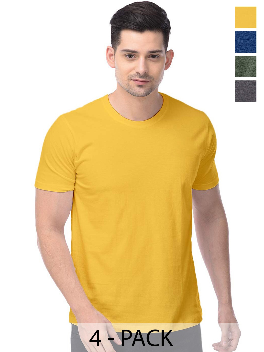 

COLOR CAPITAL Unisex Pack Of 4 Round Neck Cotton T-shirt, Yellow