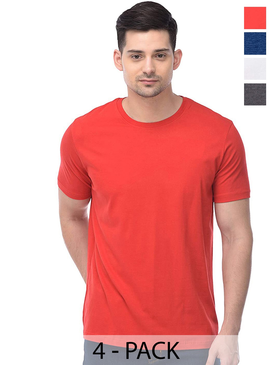 COLOR CAPITAL Unisex Pack Of 4 Short Sleeves Cotton T-shirts, Red
