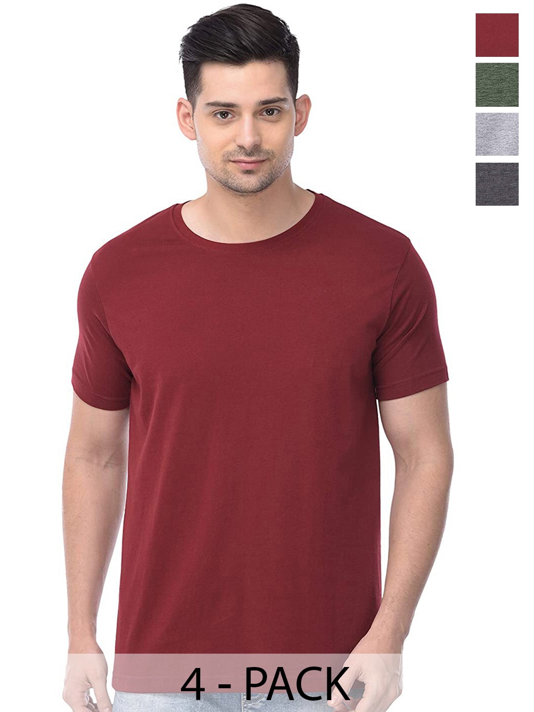 COLOR CAPITAL Unisex Pack Of 4 Short Sleeves Cotton T-shirts, Maroon