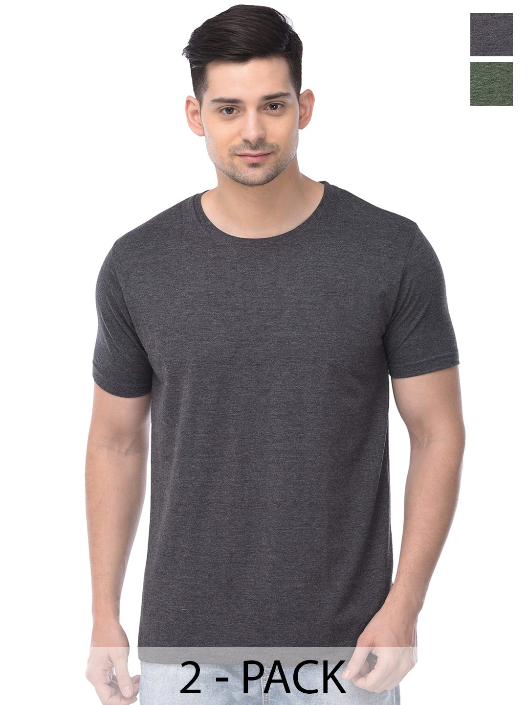 

COLOR CAPITAL Unisex Pack Of 2 Short Sleeves Cotton T-shirts, Grey