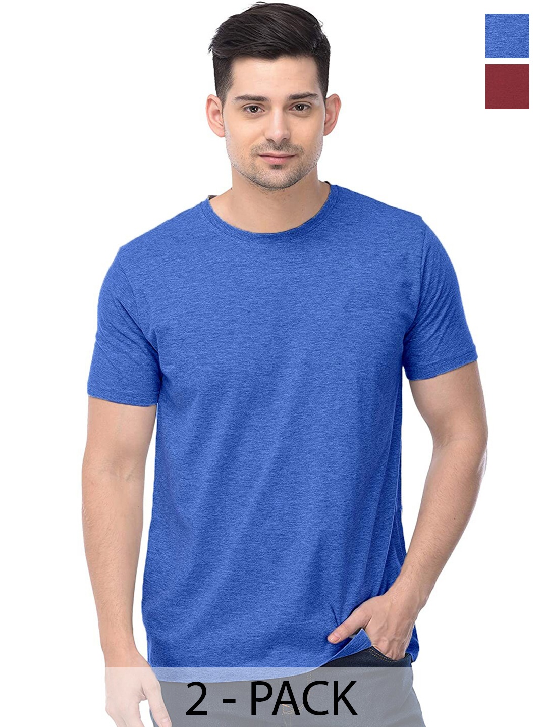 

COLOR CAPITAL Pack of 2 Cotton Round Neck T-shirts, Blue